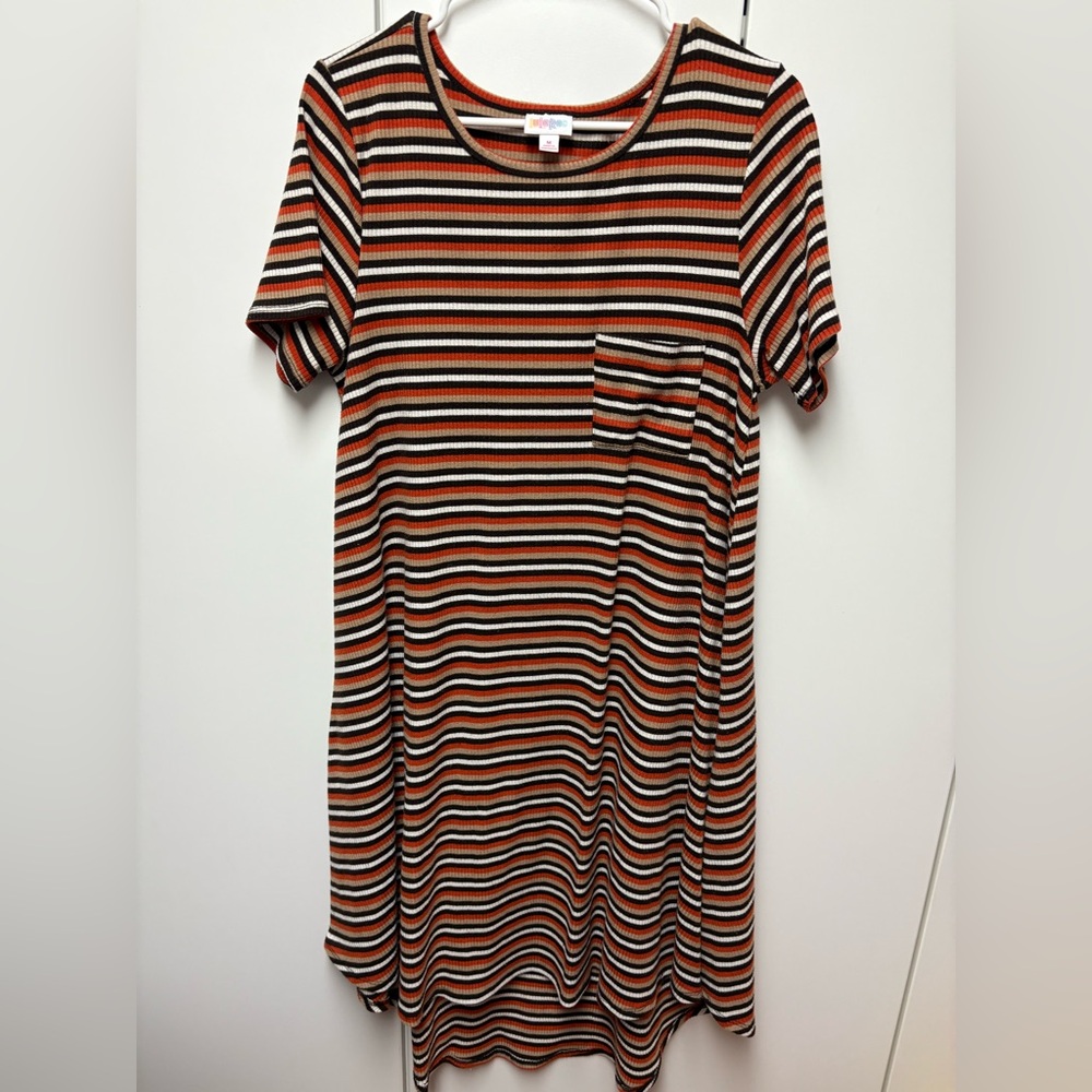 LuLaRoe Carly Striped Short Sleeve Hi-Lo Dress, size M